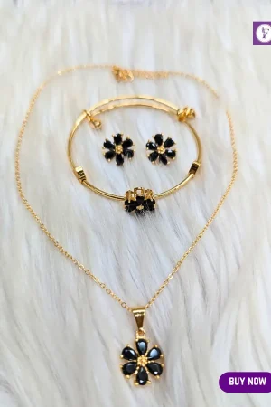 Elegant Black Flower Jewelry Set